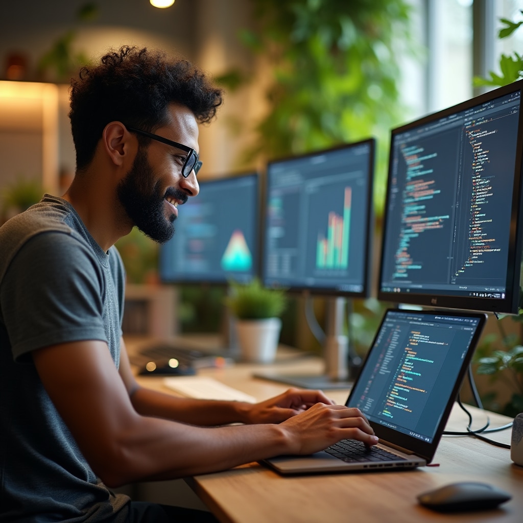Software developer working on interactive property data visualization dashboard